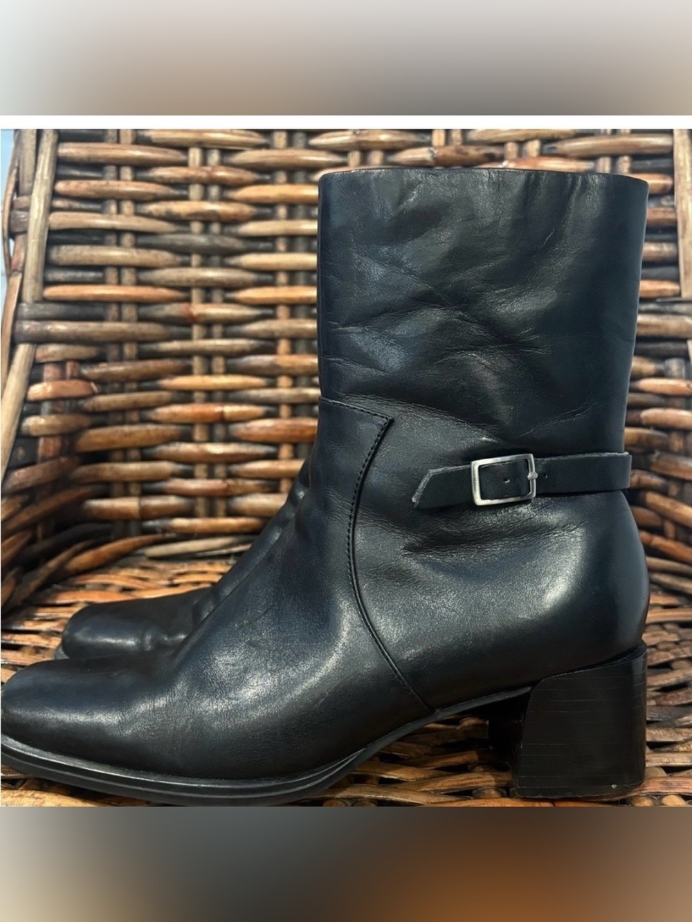 Villager HARRIS Dressy Ankle Boots Black Leather Block Square Toe Size 7